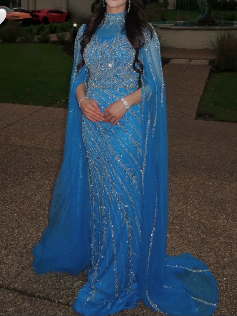 Elegant Beaded Blue Evening Gown